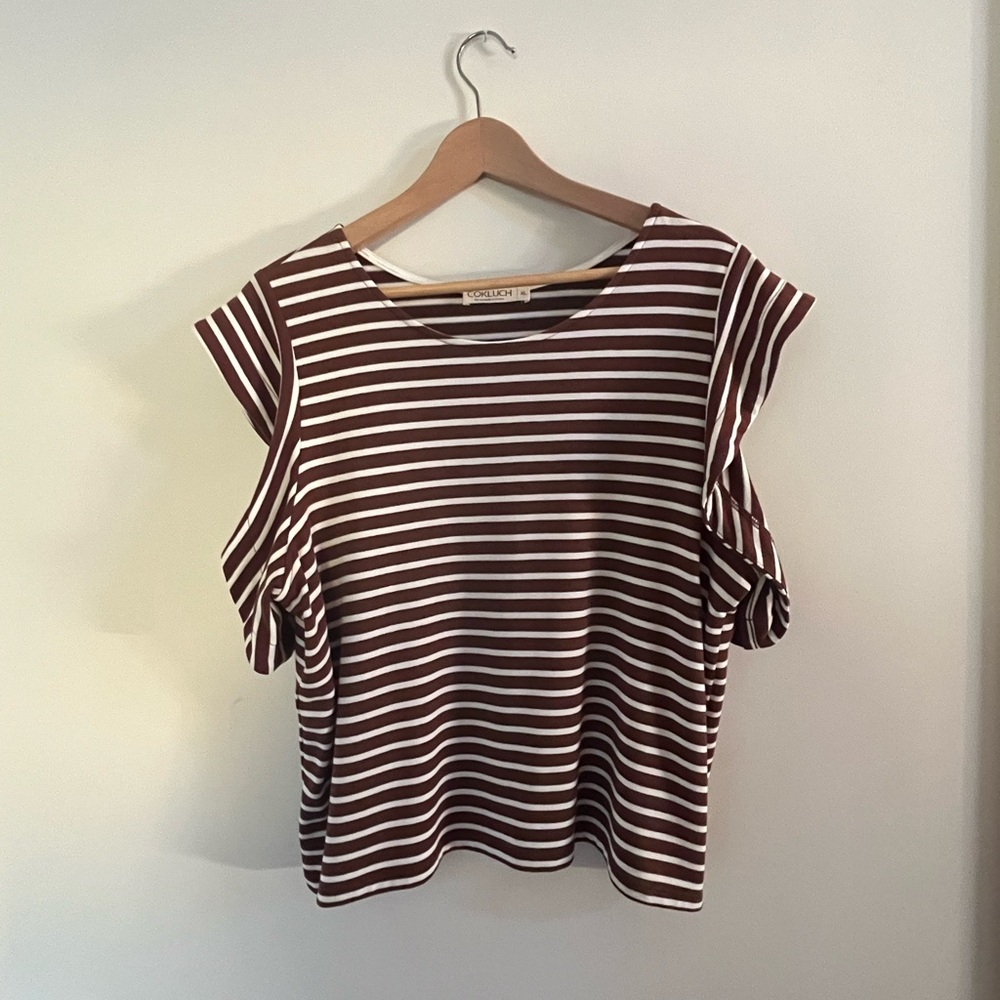 Cokluch Anemone Ruffle Sleeve Striped Top